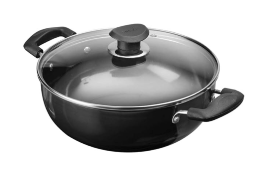 Vinod Hard Anodized Kadhai 10 L(105 Quarts-Stainless Steel Lid-34Cm-Suitable for Indian Cooking/Sauces/Stews-Large Saucepan, Multi Use Deep Wok/Pot-Riveted Handles, Aluminium, Black